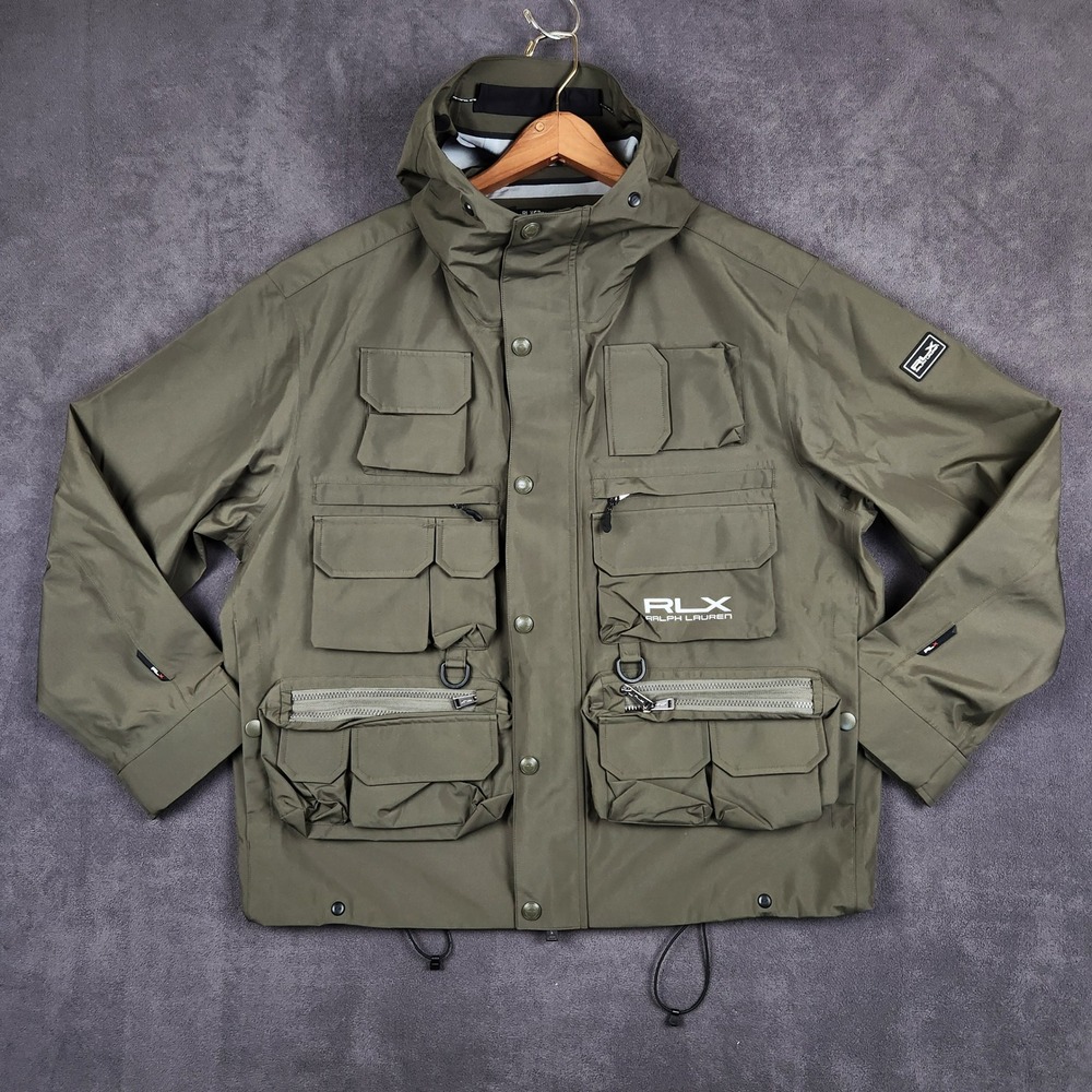 RLX Ralph Lauren Wading Jacket‎ Mens Medium Olive Green Water Repellent Hooded
